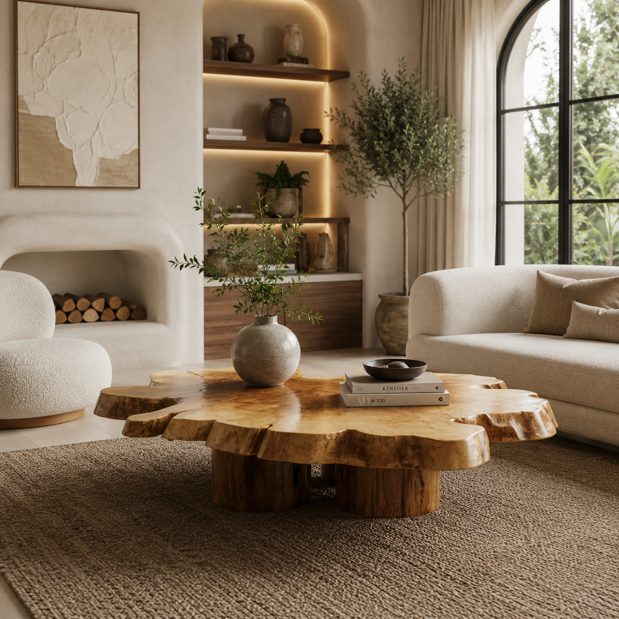 Tree Stump Coffee Table – Solid Wood Rustic Table for Living Room Decor