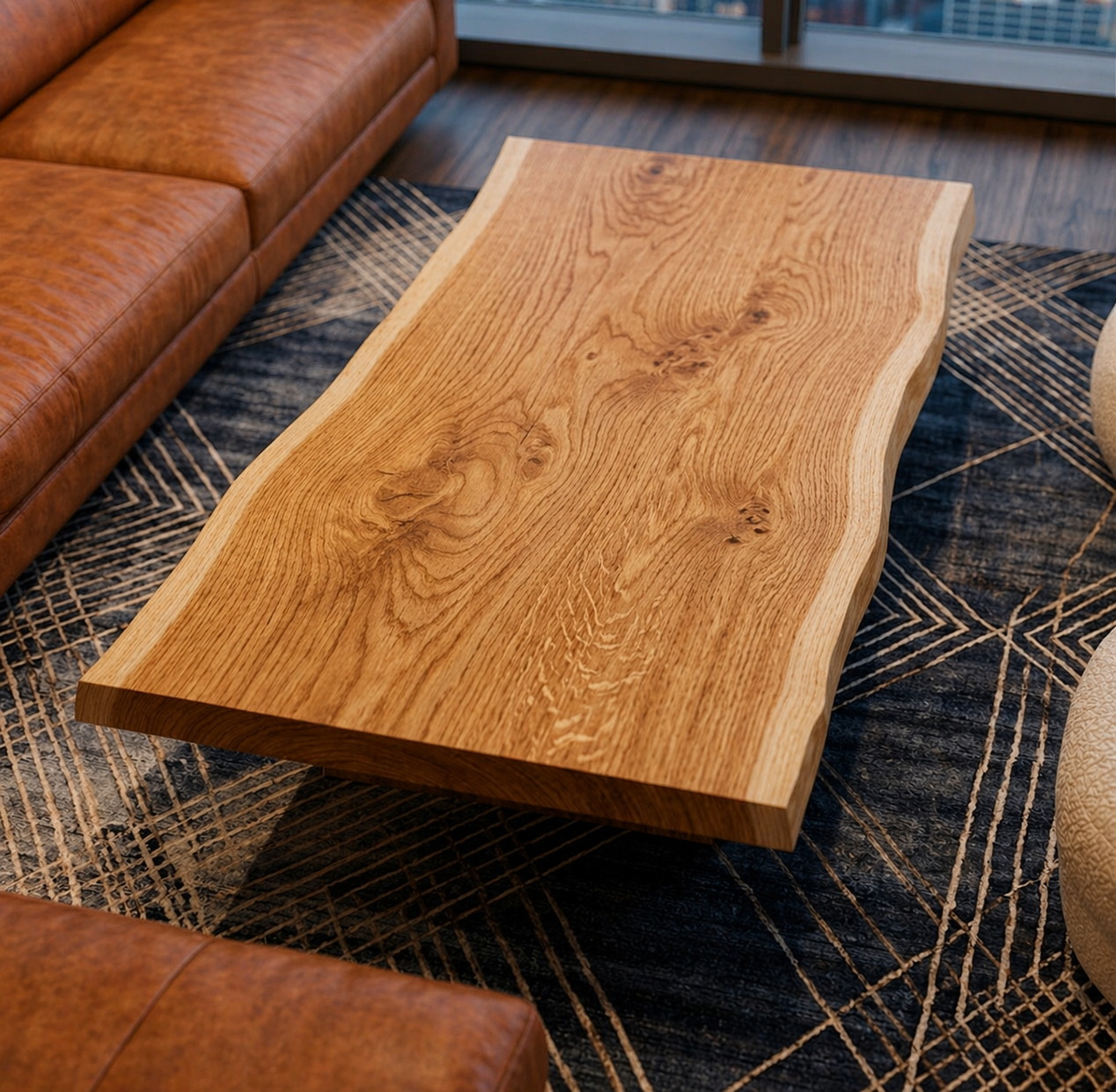 Rustic Coffee Table – Solid Wood Table with Metal Legs for Living Room Decor