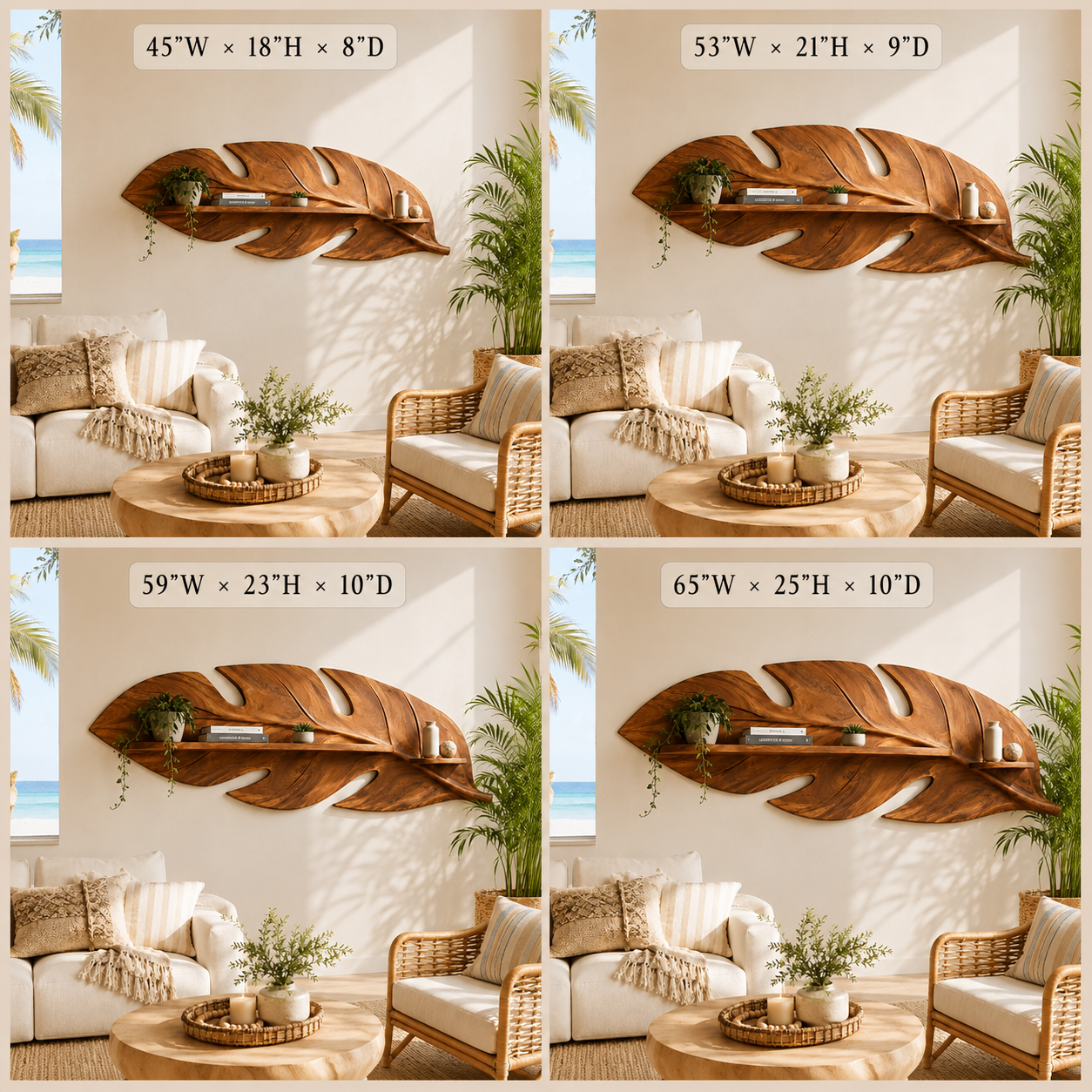 Leaf Wood Wall Shelf – Solid Wood Floating Display Shelf for Living Room Decor