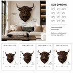 Highland Cow Wood Wall Art – Solid Wood 3D Animal Head Sculpture for Living Room Decor
