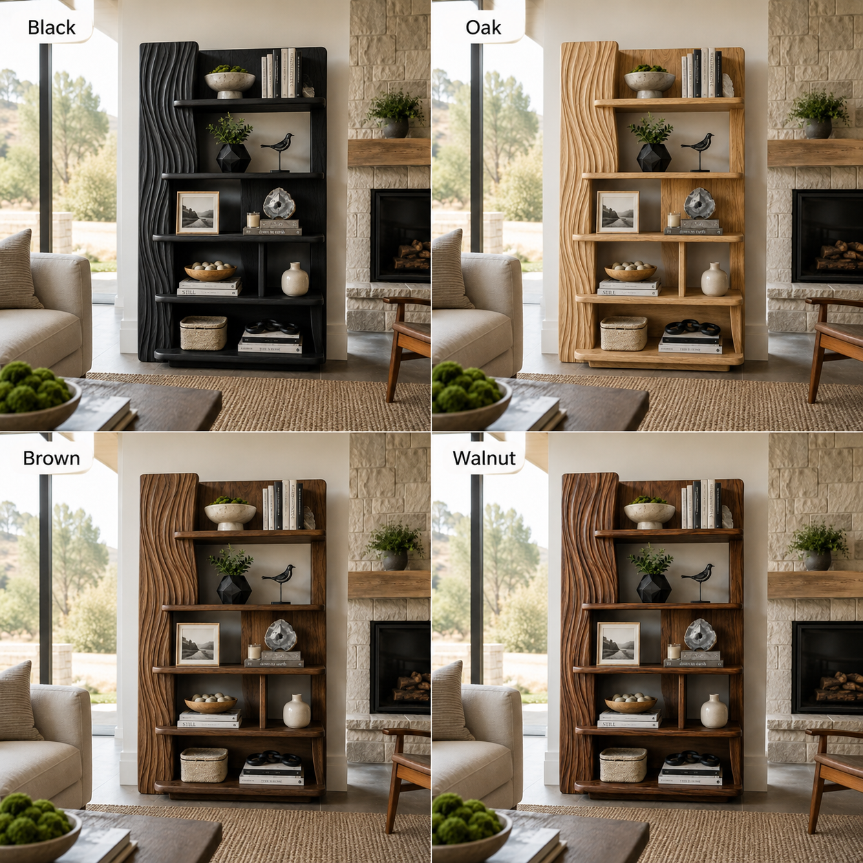 Sculptural Ripple Wood Bookshelf
