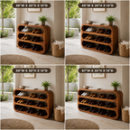 Curved Wood Shoe Rack – Solid Wood Entryway Shoe Storage Shelf for Home Decor