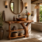 Live Edge Wood Bathroom Vanity – Solid Wood Sink Console with Storage Shelf for Bathroom Decor