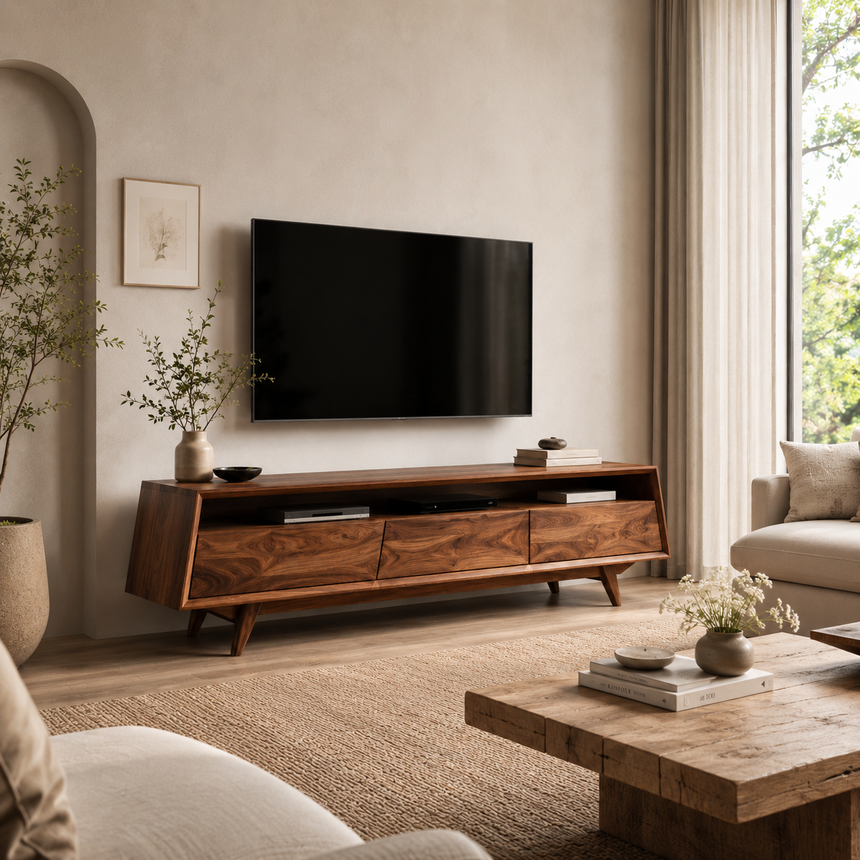 TV Stand – Solid Wood Media Console for Living Room