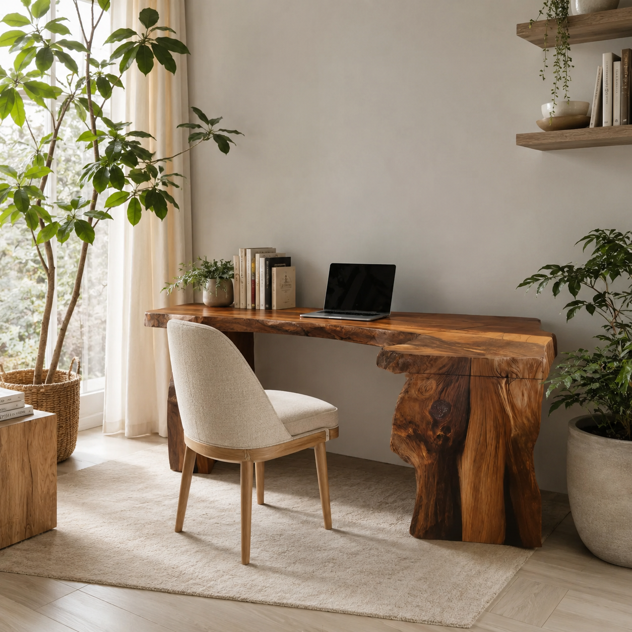 Live Edge L-Shaped Wood Desk – Solid Wood Corner Office Desk with Natural Edge for Home Office Decor