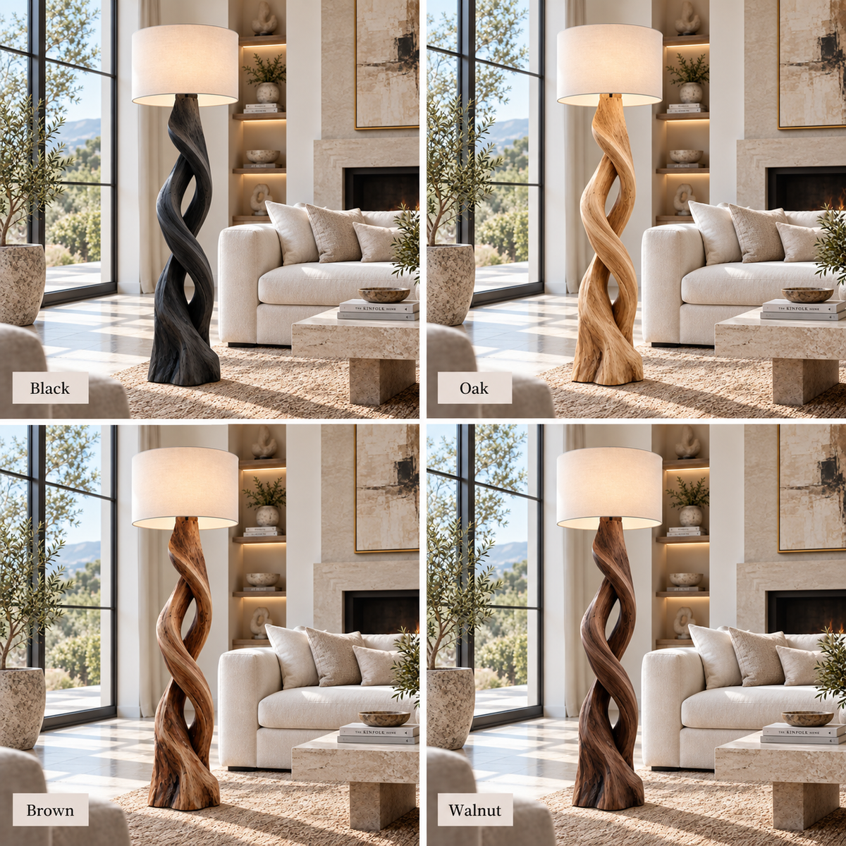 Twisted Spiral Wood Floor Lamp