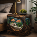 Handcrafted Solid Wood Aquarium Side Table – Sculptural Fish Tank End Table