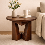 Sculptural Solid Wood Side Table – Handcrafted Pedestal Design