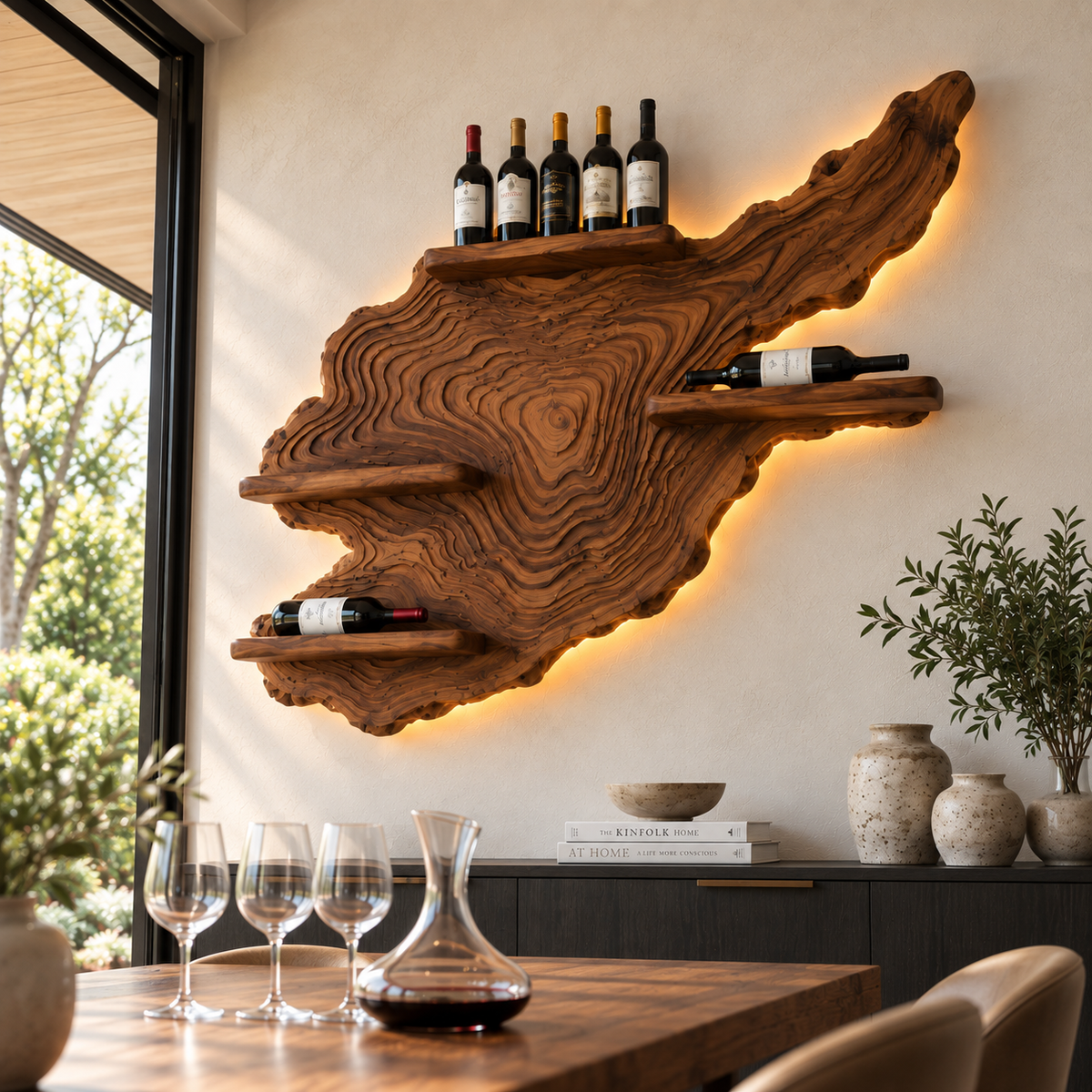 Live Edge Wood Wall Wine Rack