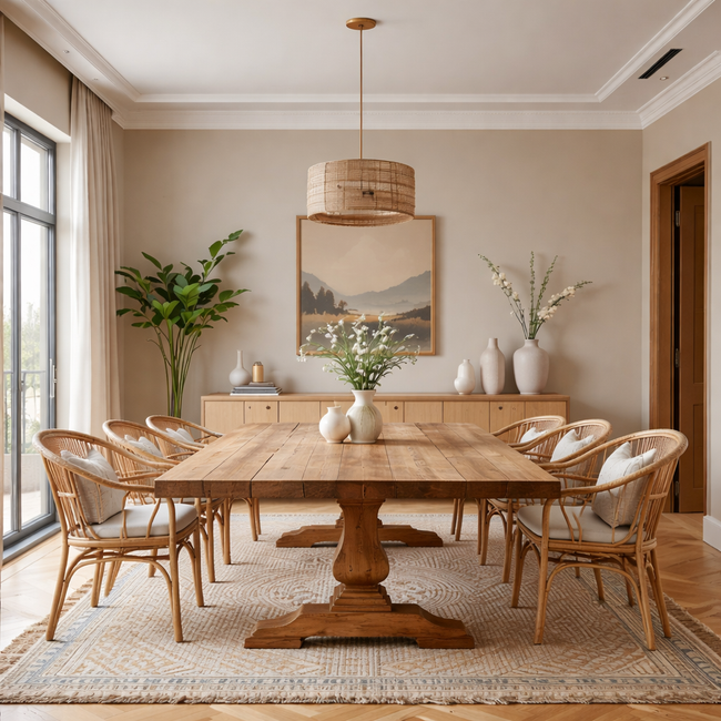 Solid Wood Dining Table – Modern Natural Furniture for Dining Spaces Hover Image