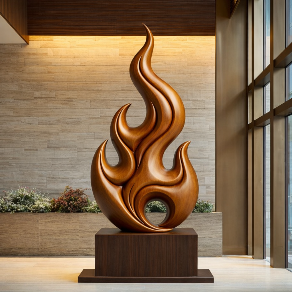 Wooden Outdoor Sculpture – Modern Natural Art Decor