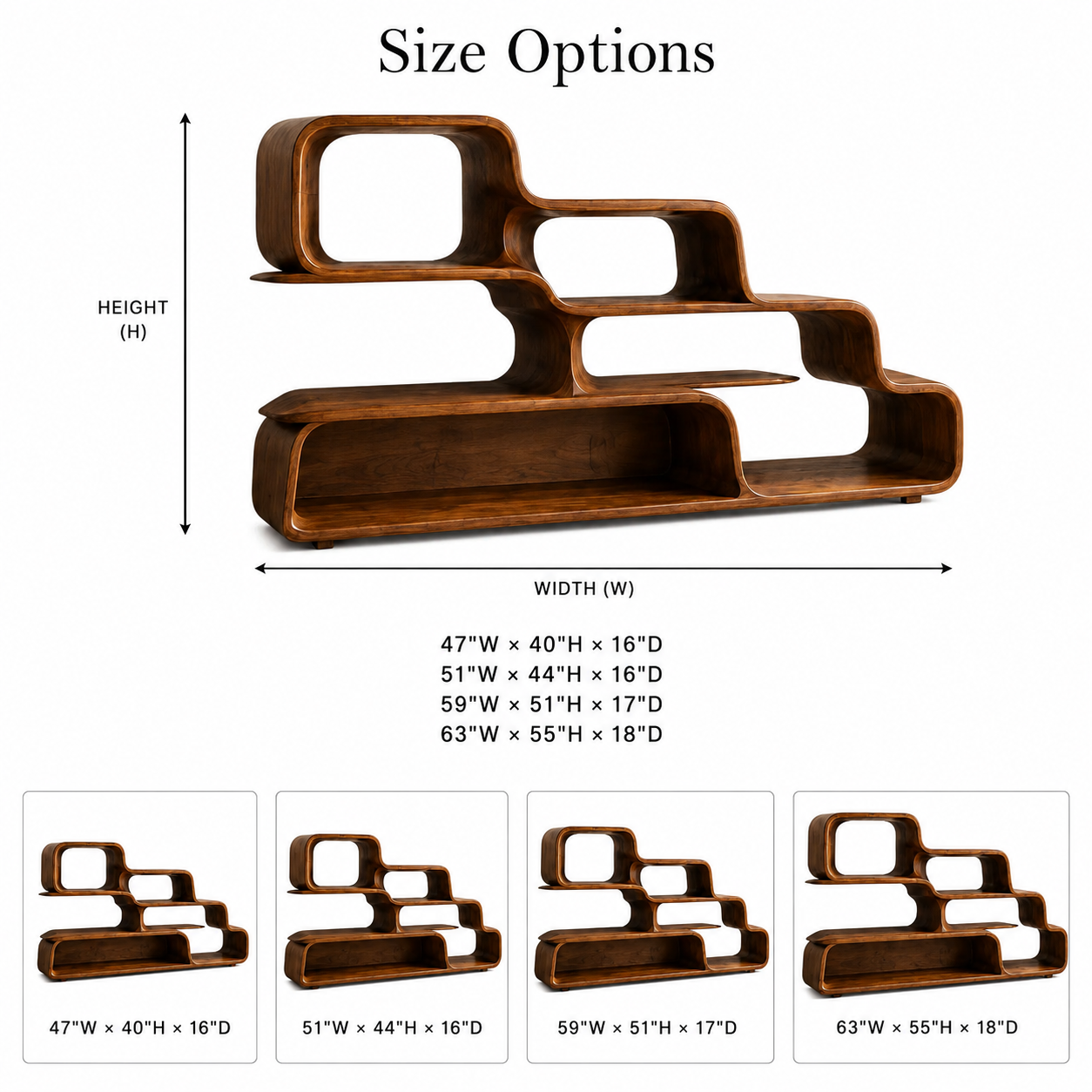 Modular Wood Bookshelf – Solid Wood Stacking Display Shelf for Living Room Decor