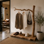 Natural Tree Branch Coat Rack – Handmade Solid Wood Entryway Shelf with Hooks for Rustic Home Decor