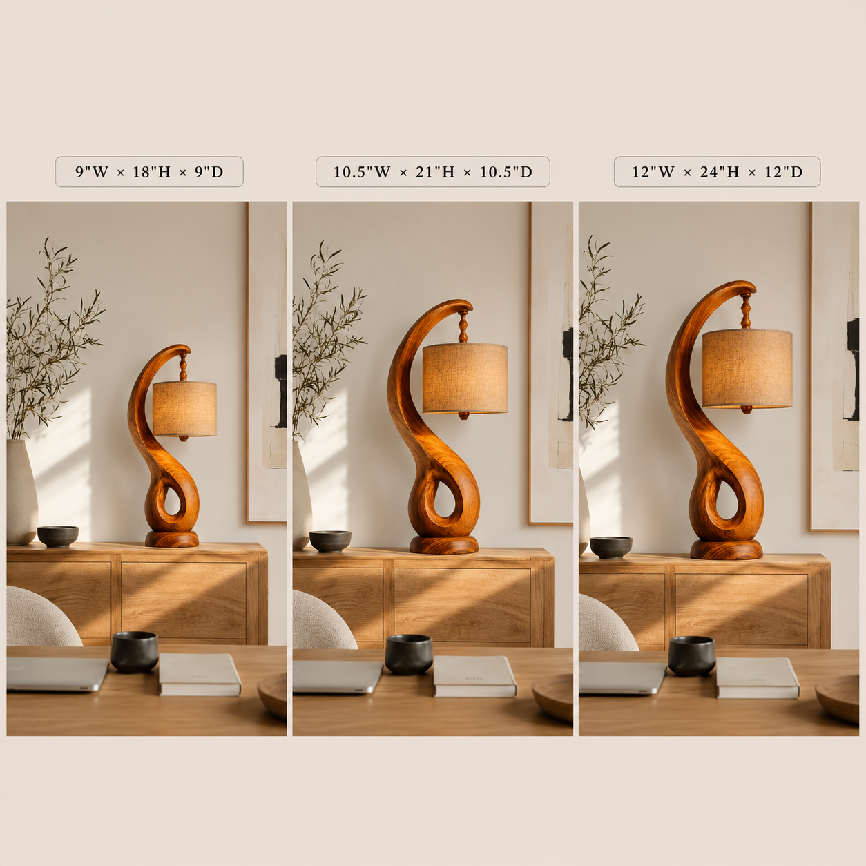 Sculptural Wood Table Lamp – Solid Wood Bedside Lamp for Living Room Decor