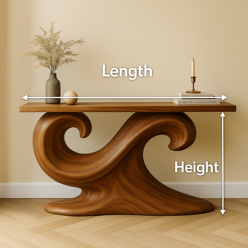 Walnut Console Table – Sculptural Wave Entryway Table, Modern Solid Wood