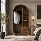 Arched Wood Wardrobe – Solid Wood Clothing Cabinet for Bedroom Decor