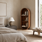 Arched Wood Bookshelf – Solid Wood Display Cabinet for Living Room Decor