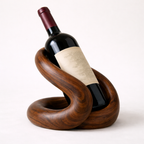 Sculptural Solid Wood Wine Holder – Hand-Carved Curved Bottle Stand