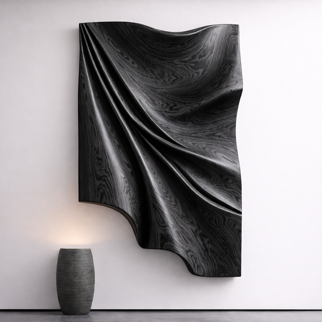 Hand-Carved Draped Wood Wall Art – Organic Modern Sculpture Panel Main Image
