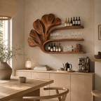 Ginkgo Leaf Wood Bar Shelf – Solid Wood Wall Mounted Wine Display Shelf for Kitchen Decor
