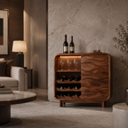 Solid Wood Wine Cabinet – Rounded Wood Bar Storage Cabinet with Wine Rack for Living Room Decor