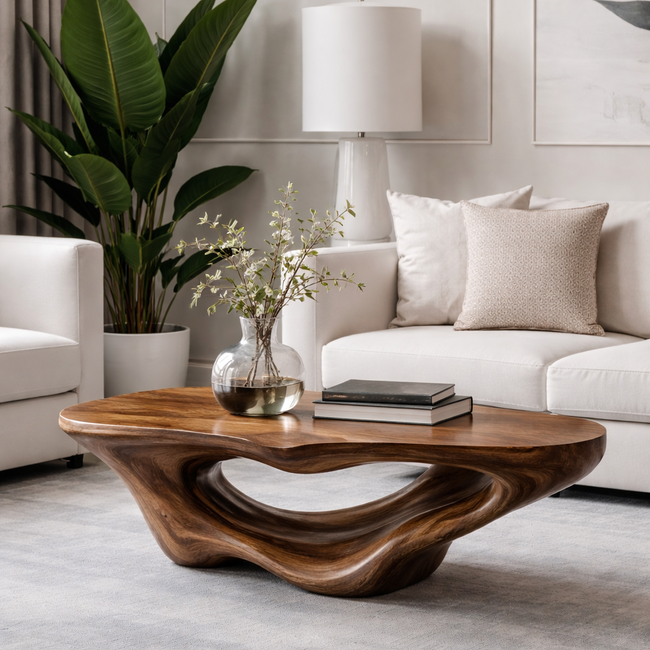 Handcrafted Solid Wood Coffee Table – Sculptural Organic Design Hover Image