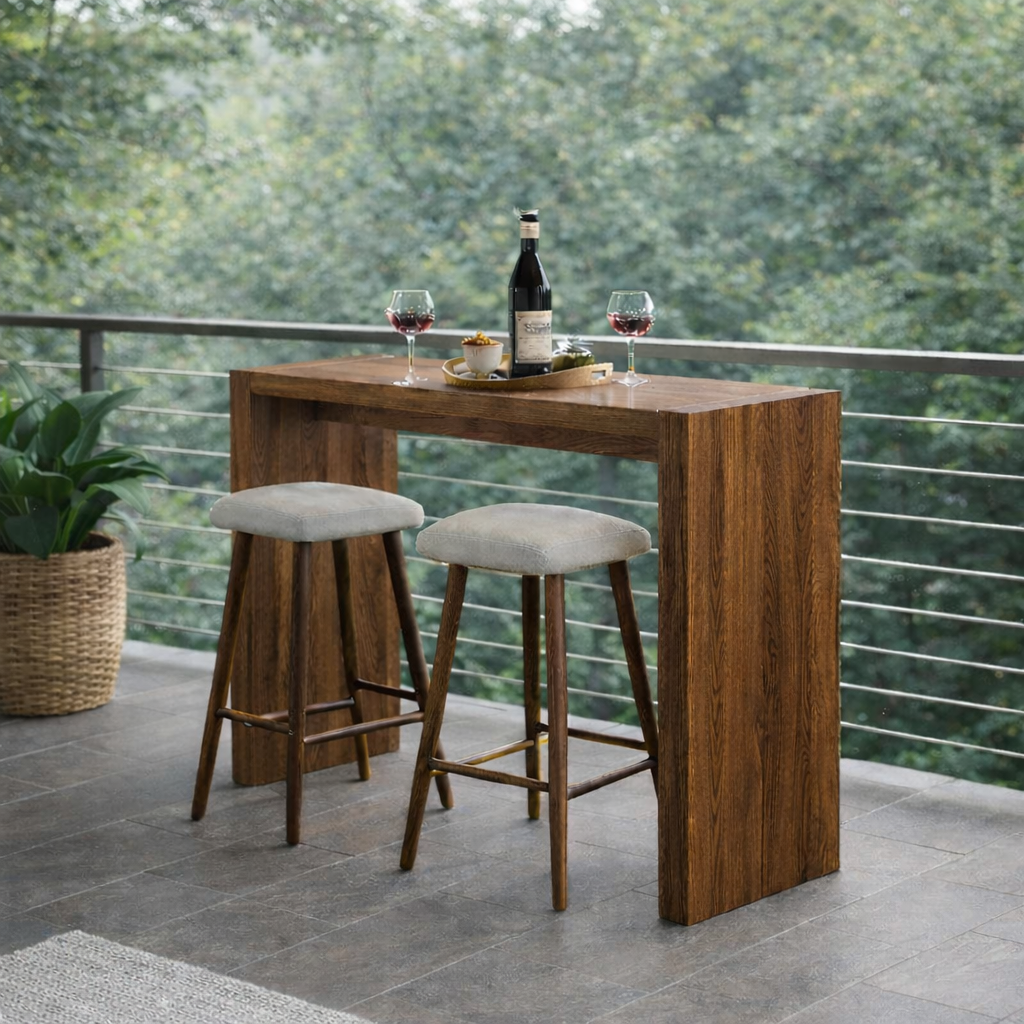 Modern Wooden Bar Table with Stools | Minimalist Kitchen & Dining Counter Set