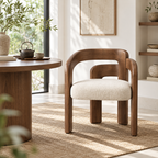 Sculptural Wood Frame Bouclé Armchair