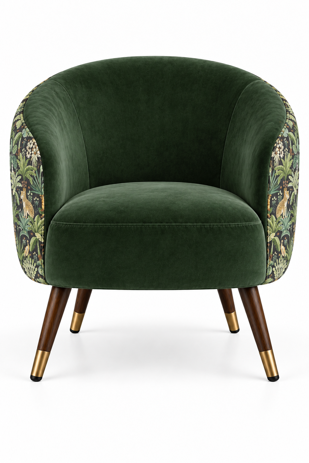 Botanical Velvet Barrel Accent Chair with Wood Legs