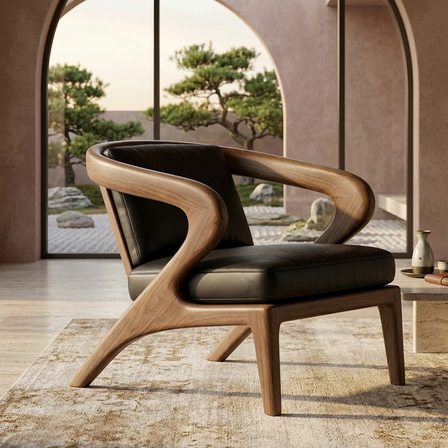 Sculptural Accent Chair – Solid Wood Lounge Chair with Cushioned Seat Main Image