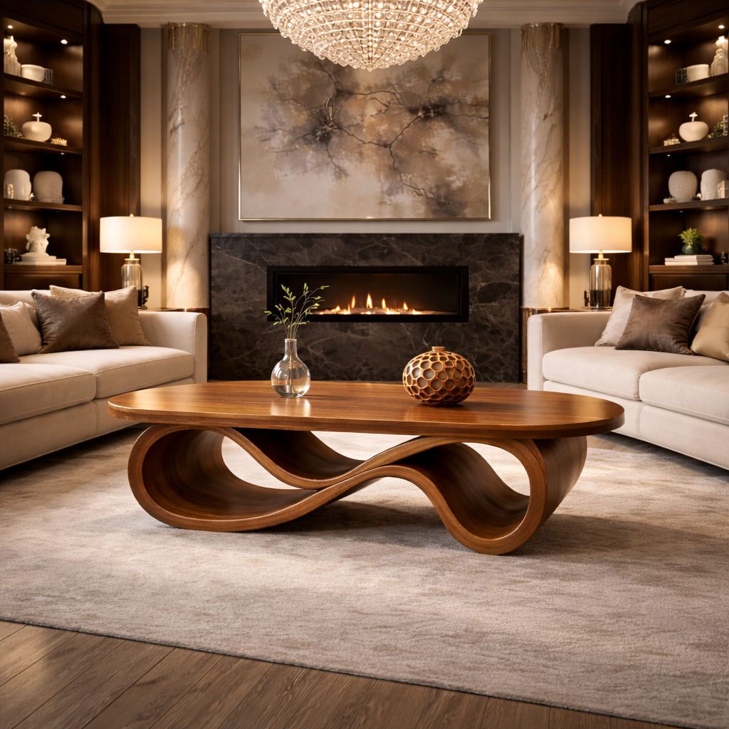 Infinity Loop Coffee Table – Sculptural Solid Wood Table for Luxury Living Room