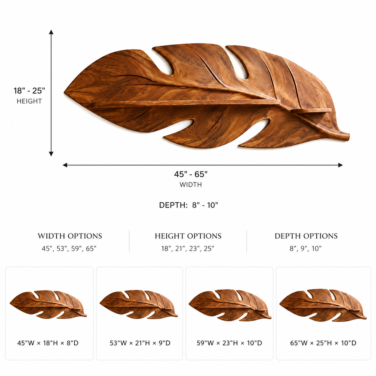 Leaf Wood Wall Shelf – Solid Wood Floating Display Shelf for Living Room Decor