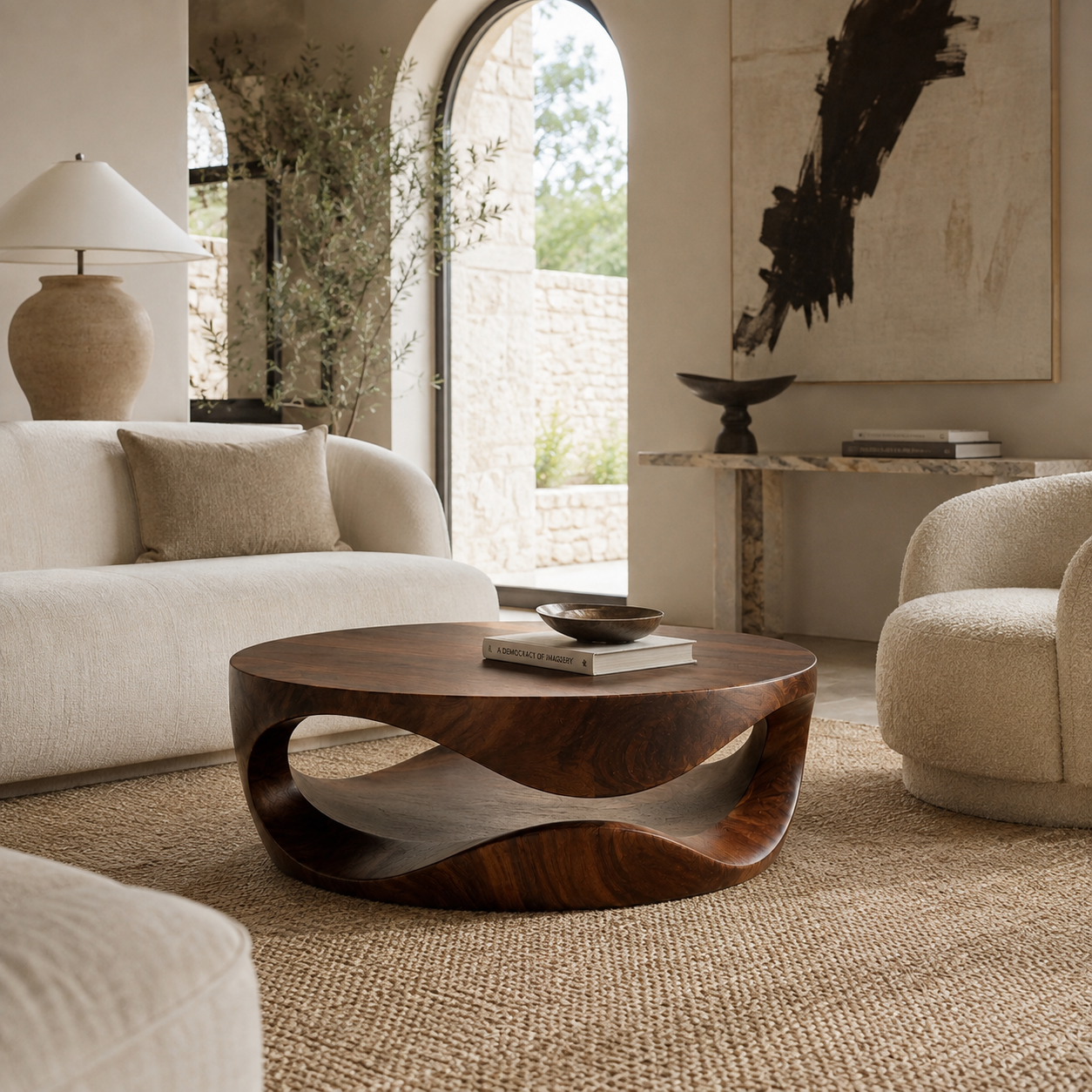 Sculptural Wave Wood Coffee Table