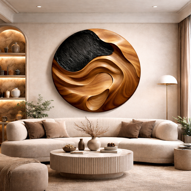 Carved Wooden Wall Art – Modern Natural Leaf Wall Sculpture Main Image