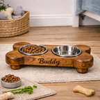 Personalized Wooden Pet Feeding Station – Custom Dog Bowl Stand