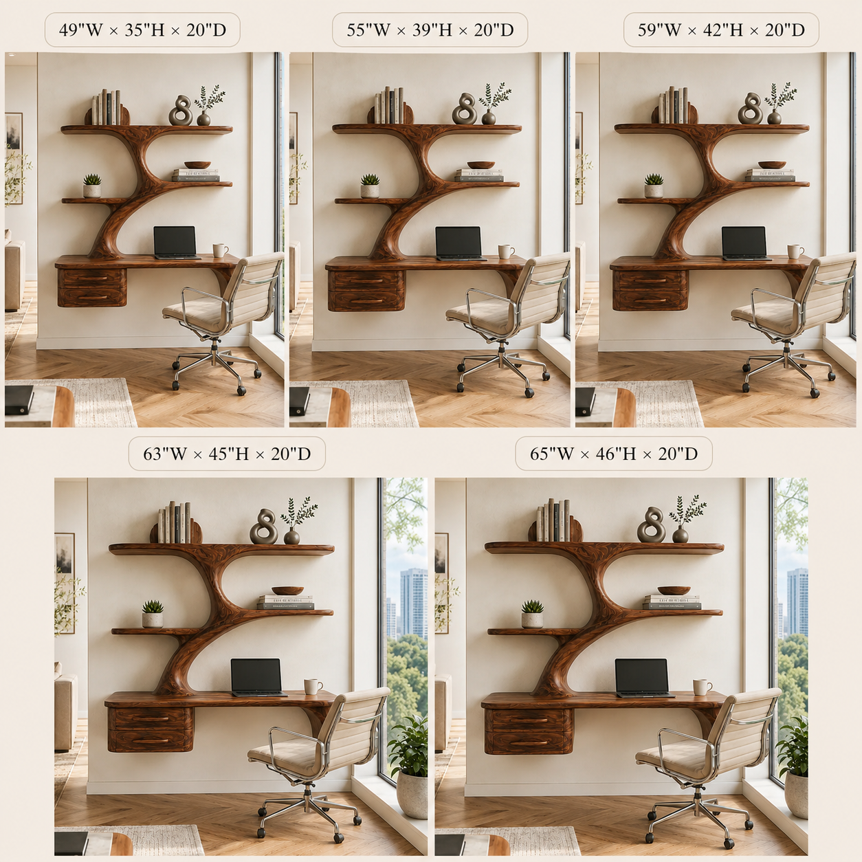 Tree Branch Wood Floating Desk – Solid Wood Wall Mounted Computer Desk for Home Office Decor