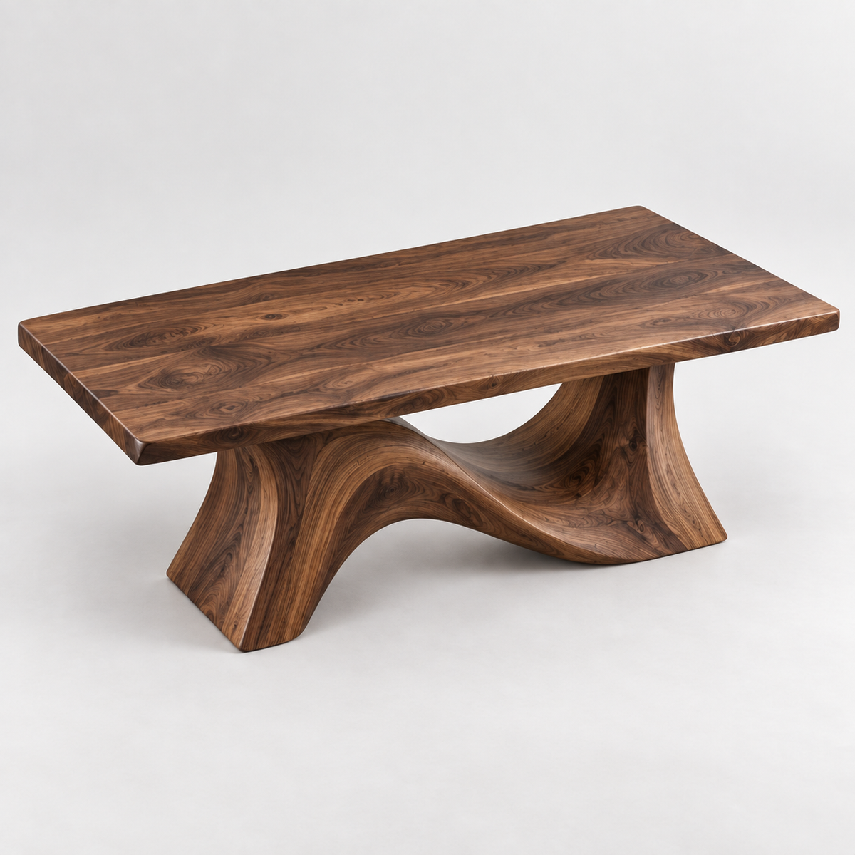 Sculptural Wave Base Wood Dining Table