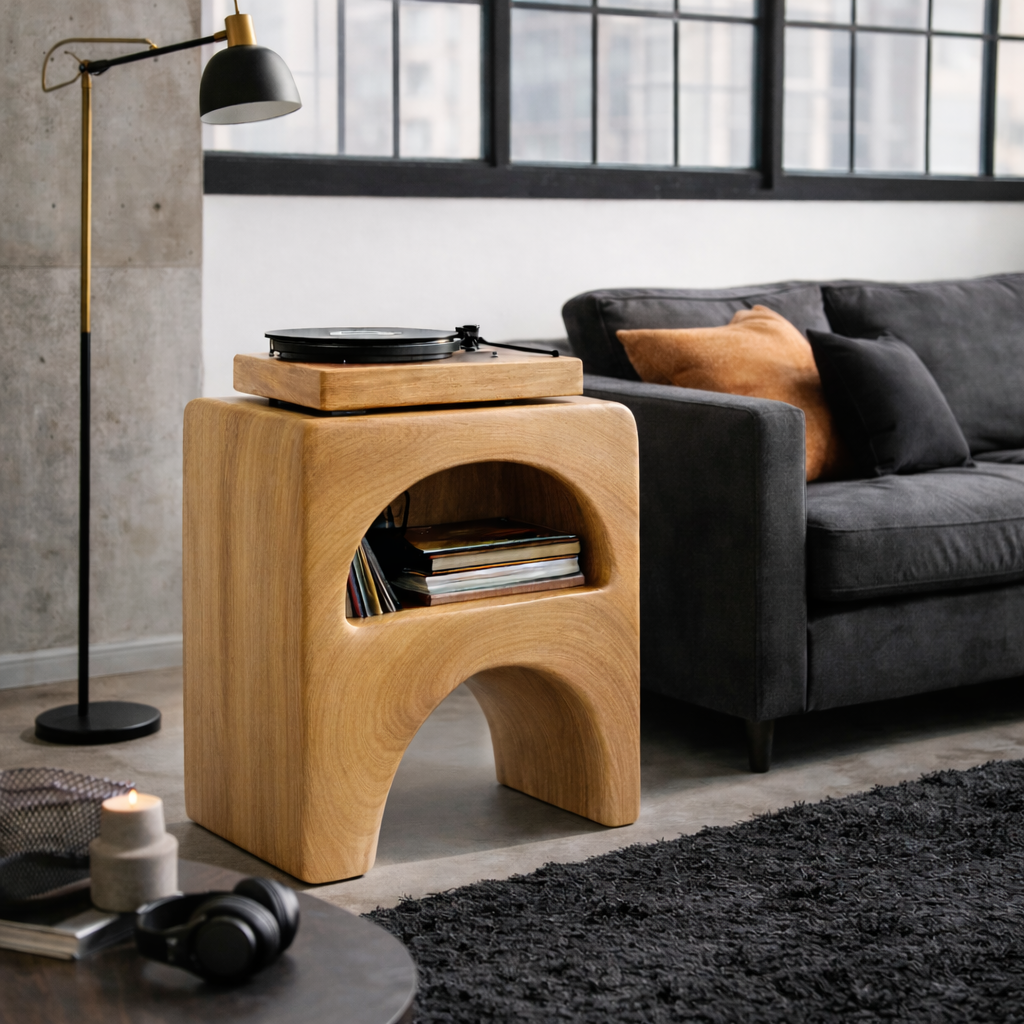 Handcrafted Solid Wood Sculptural Stool – Organic Side Table & Accent Furniture