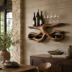 Branch Wood Wall Wine Rack – Solid Wood Bottle and Glass Display Shelf for Kitchen Decor