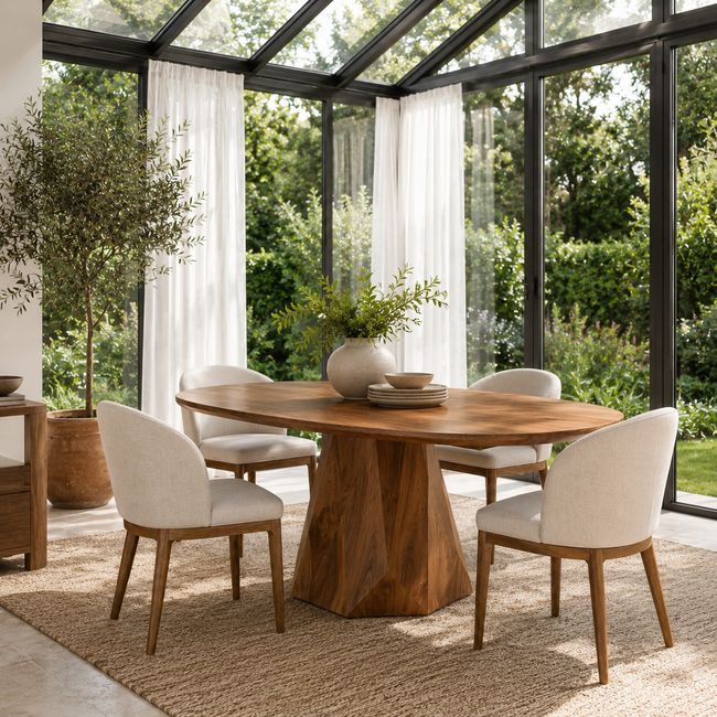 Oval Wood Dining Table – Solid Wood Pedestal Table for Dining Room Decor Hover Image