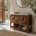 Carved Wave Entryway Shoe Bench