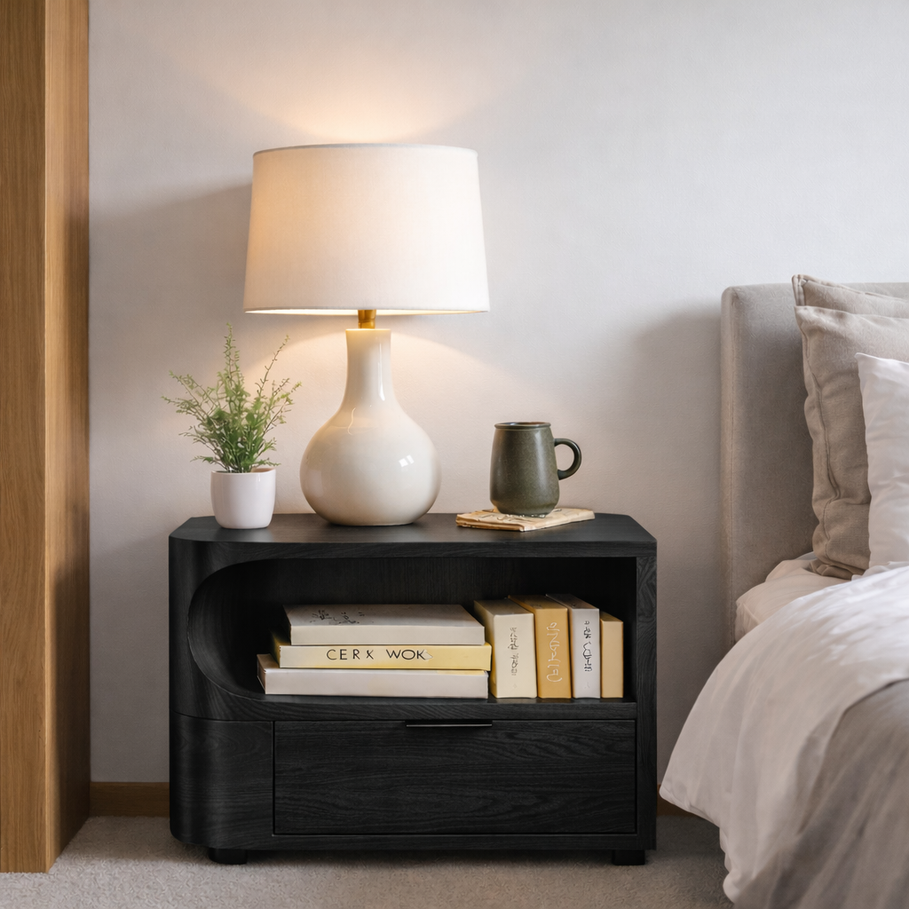 Solid Wood Nightstand – Modern Natural Bedside Table