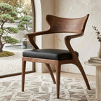 Sculptural Dining Chair – Solid Wood Accent Chair with Cushioned Seat