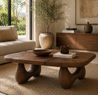 Rounded Coffee Table – Solid Wood Modern Table for Living Room Decor