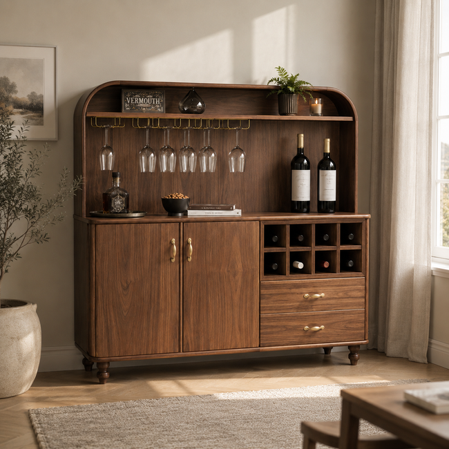 Wood Bar Cabinet – Solid Wood Wine Storage Cabinet for Living Room Decor Main Image