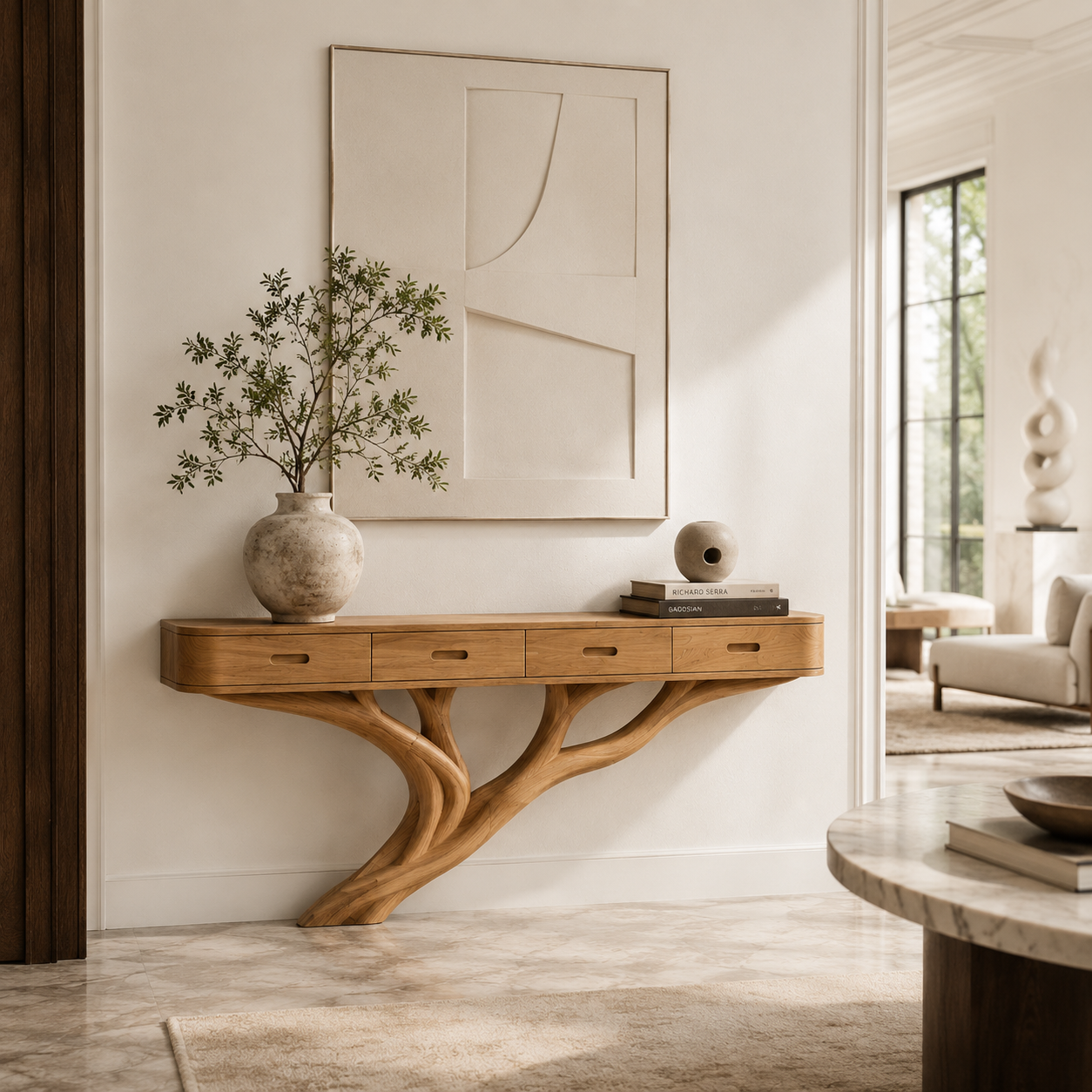 Sculptural Branch Wood Console Table