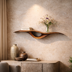Curved Floating Shelf – Sculptural Solid Wood Wall Shelf for Living Room