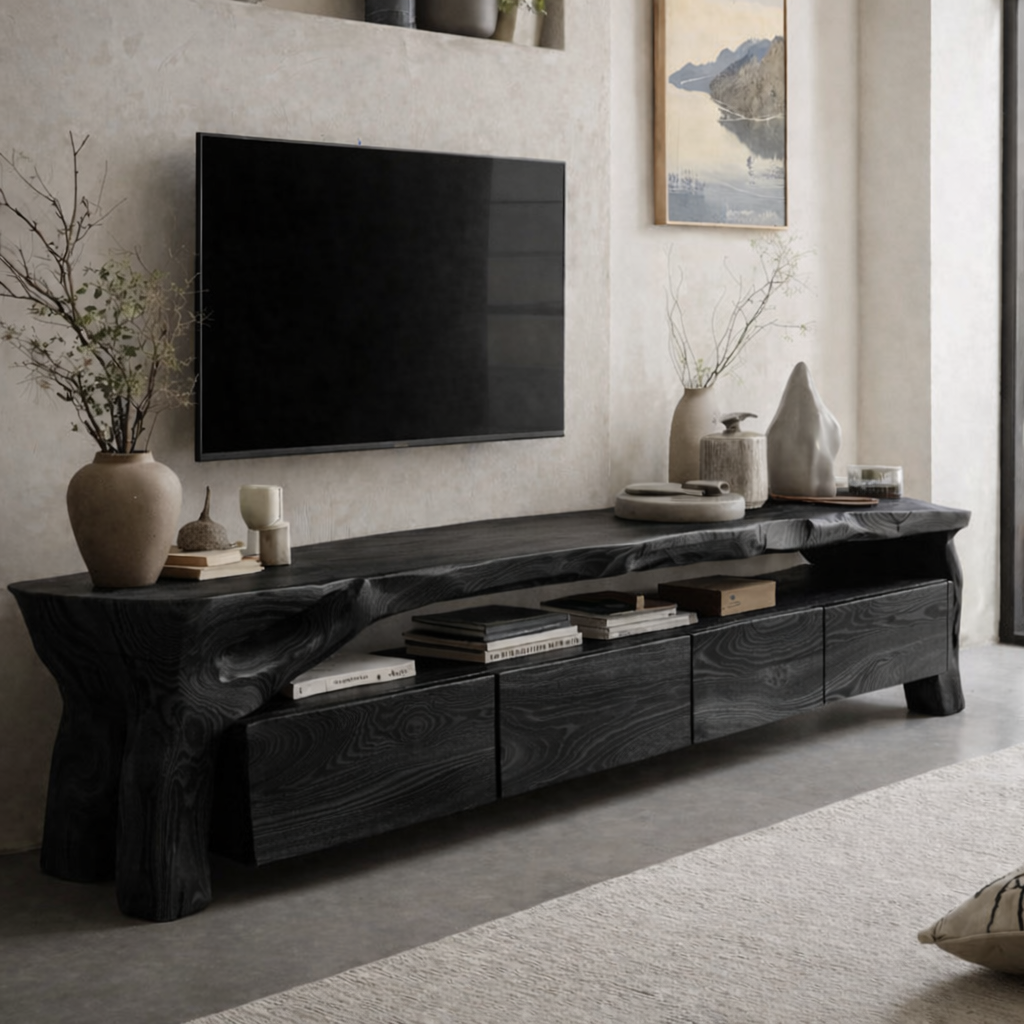 Solid Wood Live Edge Media Console – Sculptural TV Stand
