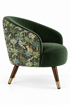 Botanical Velvet Barrel Accent Chair with Wood Legs