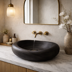 Hand-Carved Solid Wood Vessel Sink – Organic Round Bathroom Basin